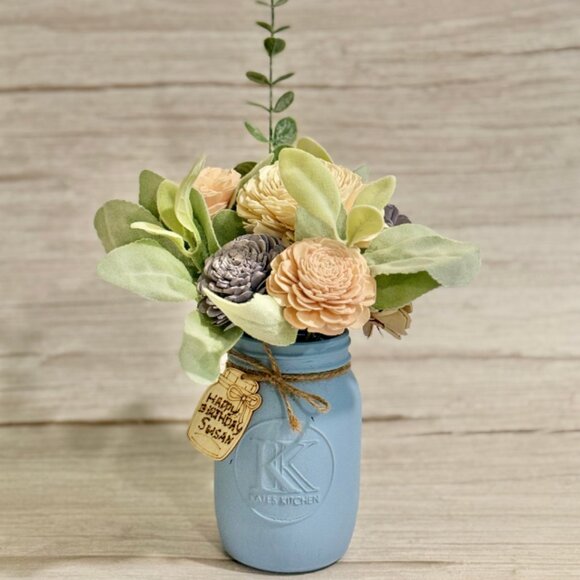 Sola Wood Floral Arrangement in Hand-Painted Personalized Mason Jar - Picture 3 of 8
